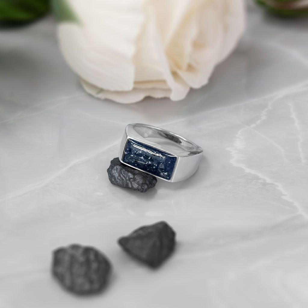 Anillo de plata · Sello rectangular Cenizas