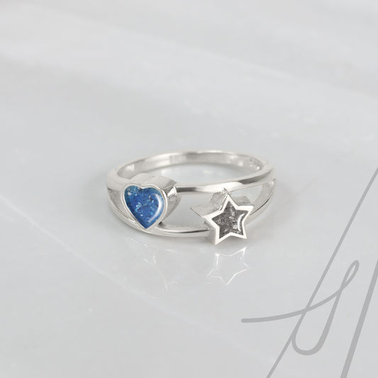 Anillo con Cenizas en Corazón y Estrella
