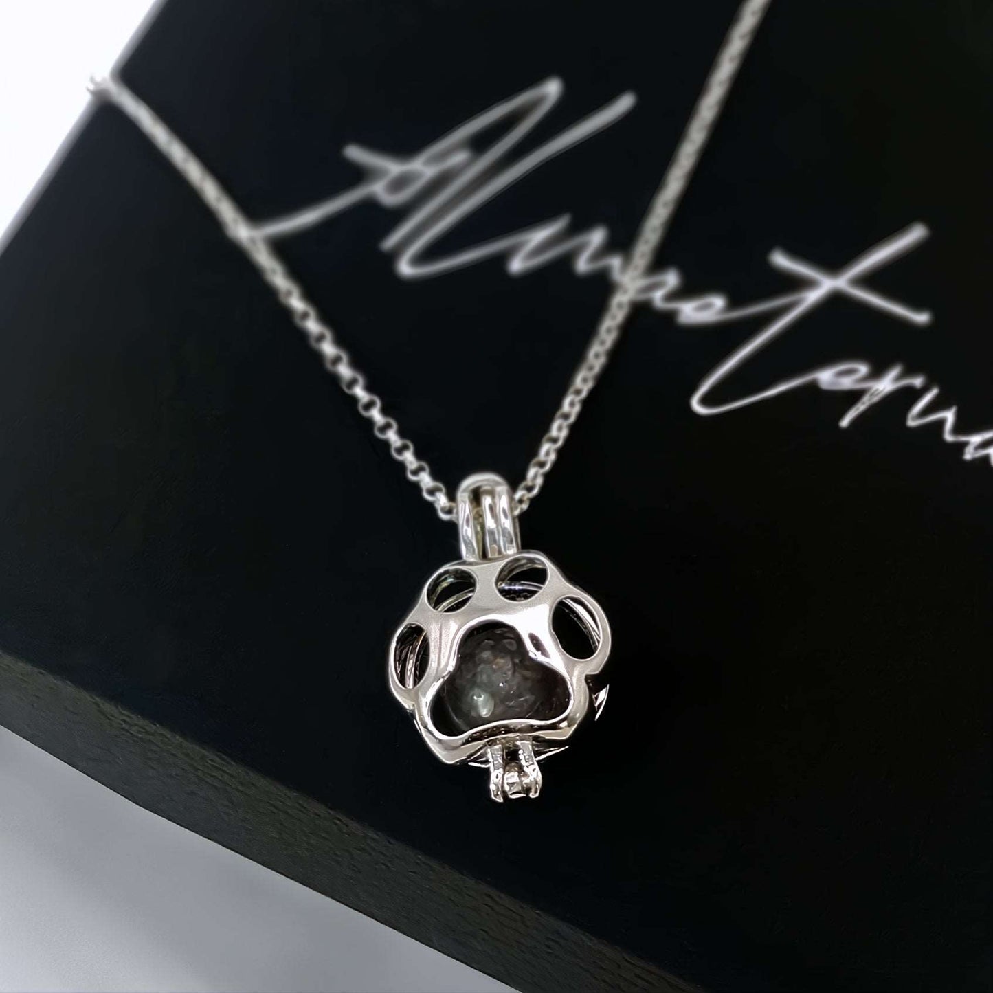 Colgante de plata · Jaula de huella y perla con cenizas de tu mascota