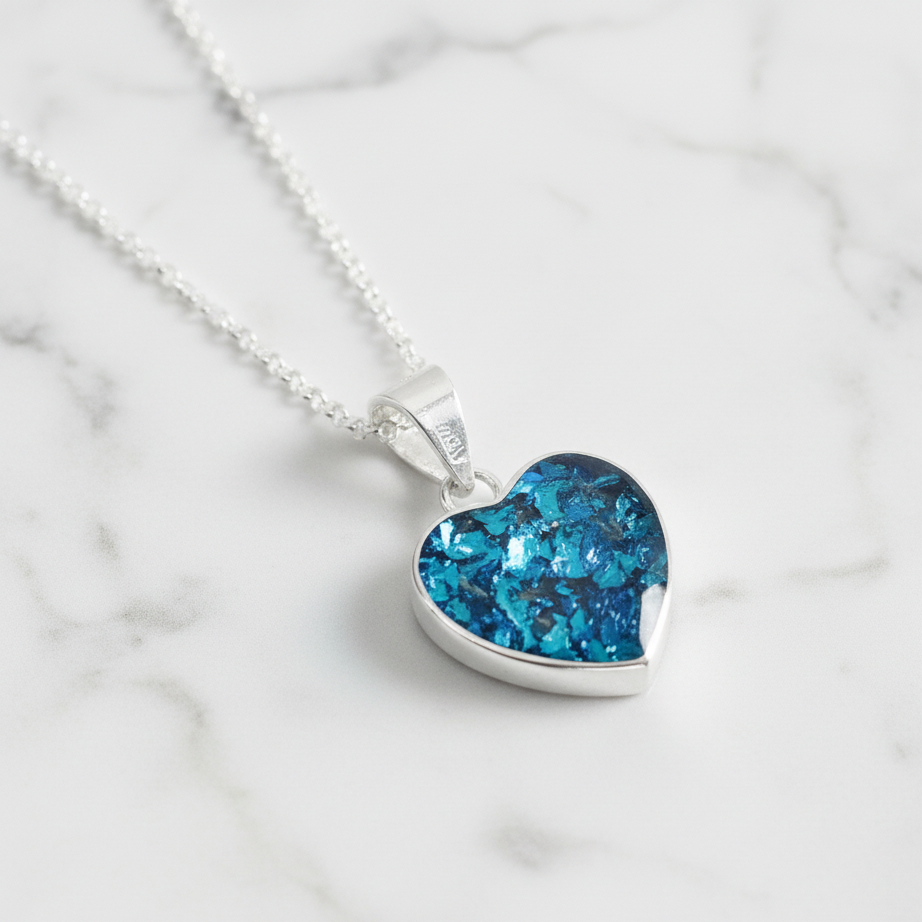 Colgante con Cenizas en Corazón de Plata con Brillo de Color