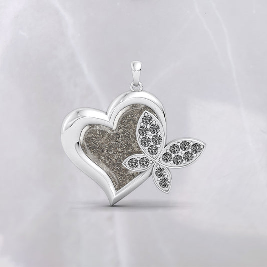 Colgante con Cenizas en Corazón con Mariposa y Circonitas