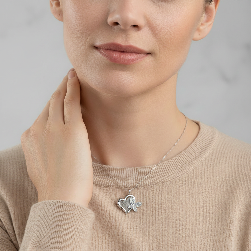 Colgante con Cenizas en Corazón con Mariposa de Circonitas