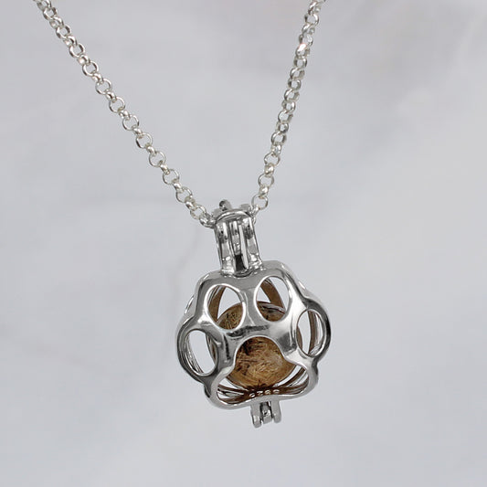 Colgante con Pelo de Mascota en Esfera dentro de Jaula Huella de Plata