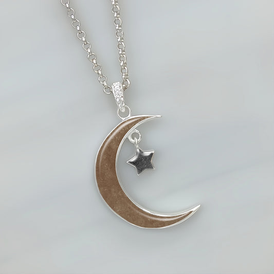 Colgante con pelo de tus mascotas en luna y estrella de plata