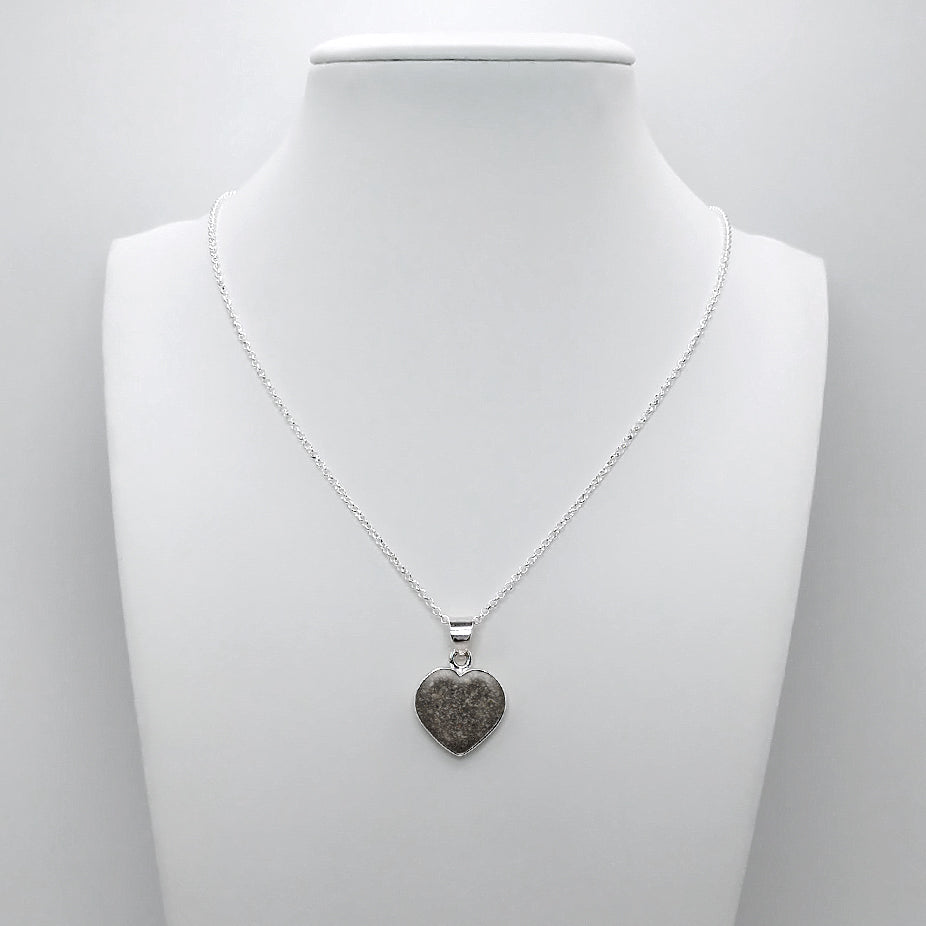Colgante de plata con cenizas de mascota en bisel de corazón. Collar.