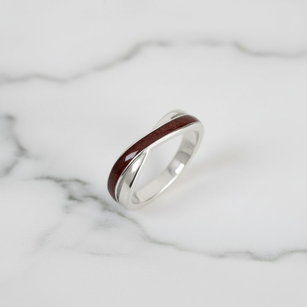 Anillo con Cenizas de Color en Banda Cruzada de Plata