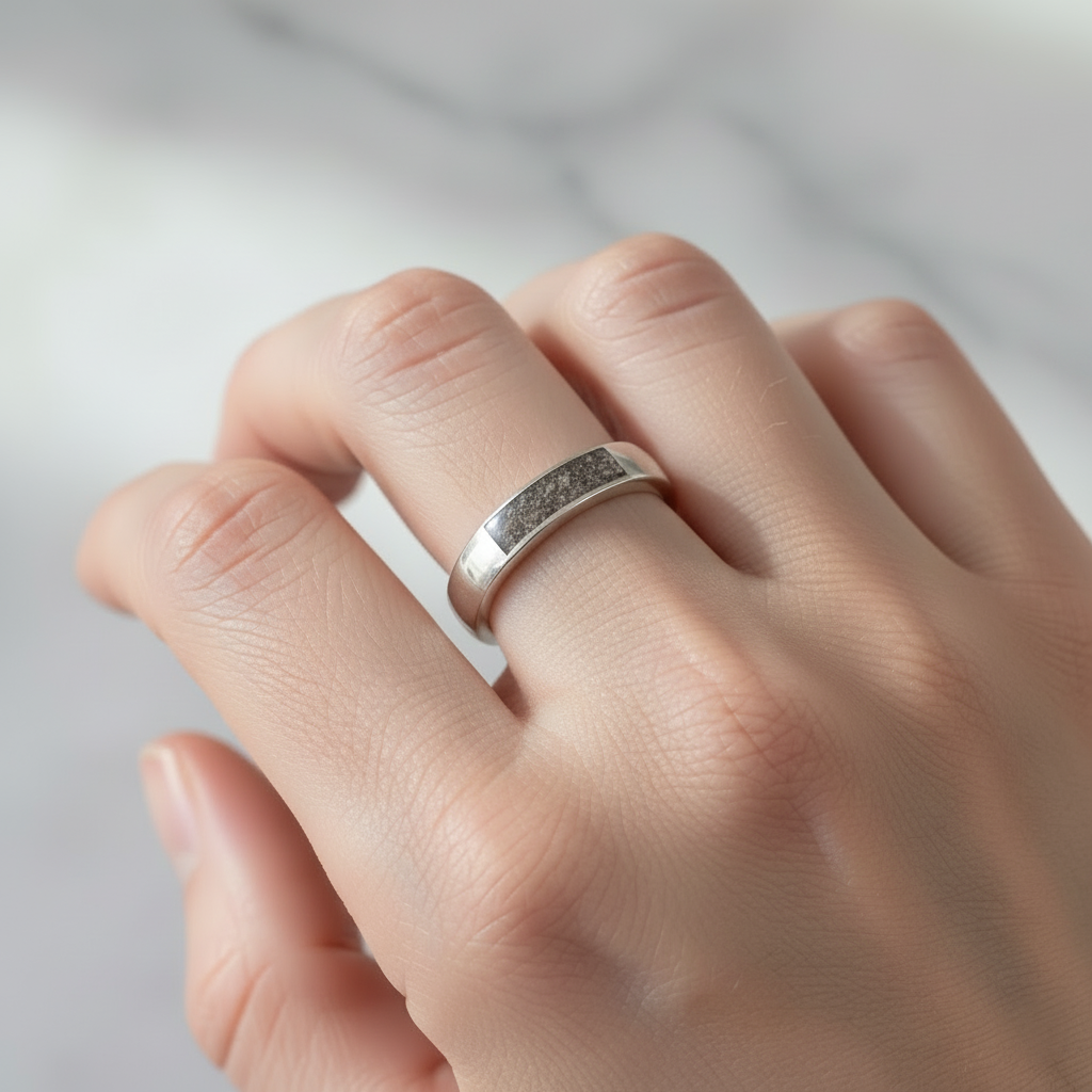 Anillo con Cenizas en Gema Rectangular