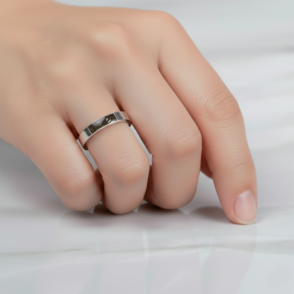 Anillo con Cenizas en Gema Rectangular y Plata Sólida