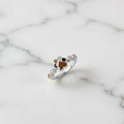 Anillo con Pelo de Mascota en Huella con Circonitas