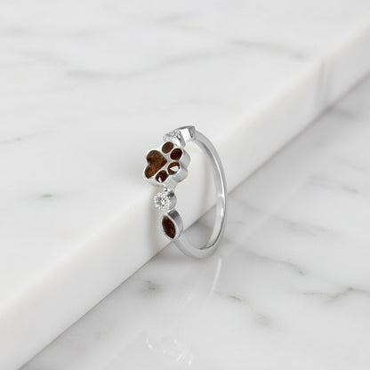 Anillo con Pelo de Mascota en Huella con Circonitas y Plata de Ley