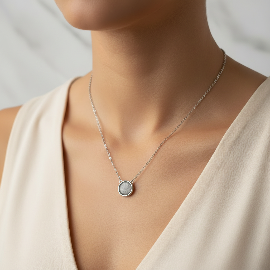 Colgante con Cenizas en Círculo de Plata con Cadena Integrada