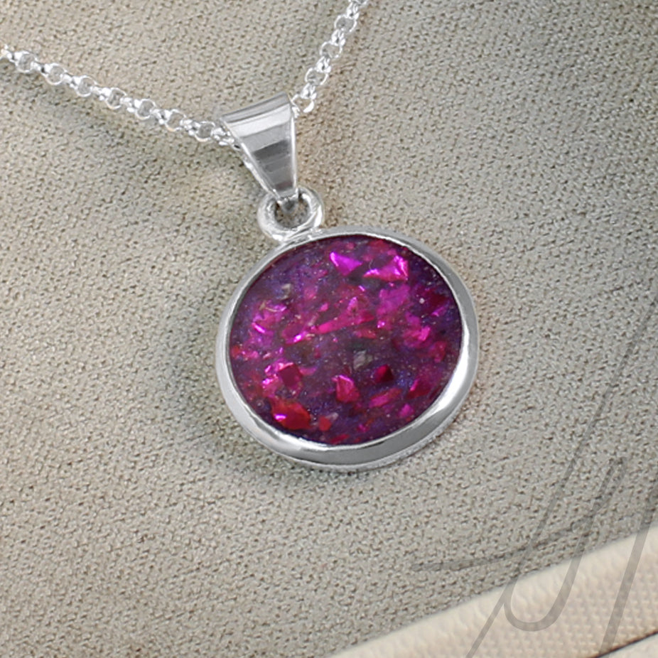 Colgante con Cenizas en Círculo con Escamas Brillantes en Rosa Lila