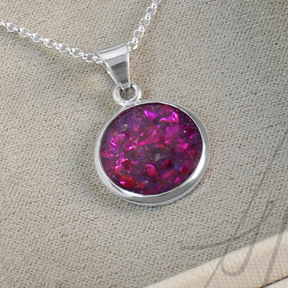Colgante con Cenizas en Círculo con Escamas Brillantes en Rosa Lila