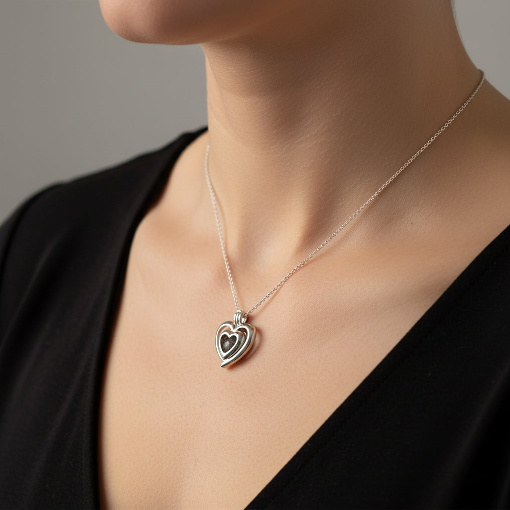 Colgante con Cenizas en Esfera dentro de Jaula Corazón de Plata de Ley