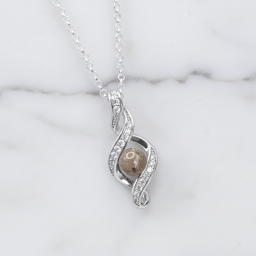 Colgante con Cenizas en Esfera sobre Bucle Infinito de Plata