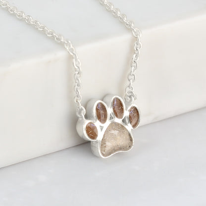 Colgante con Cenizas y Pelo de Mascota en Huella de Plata con Cadena Integrada