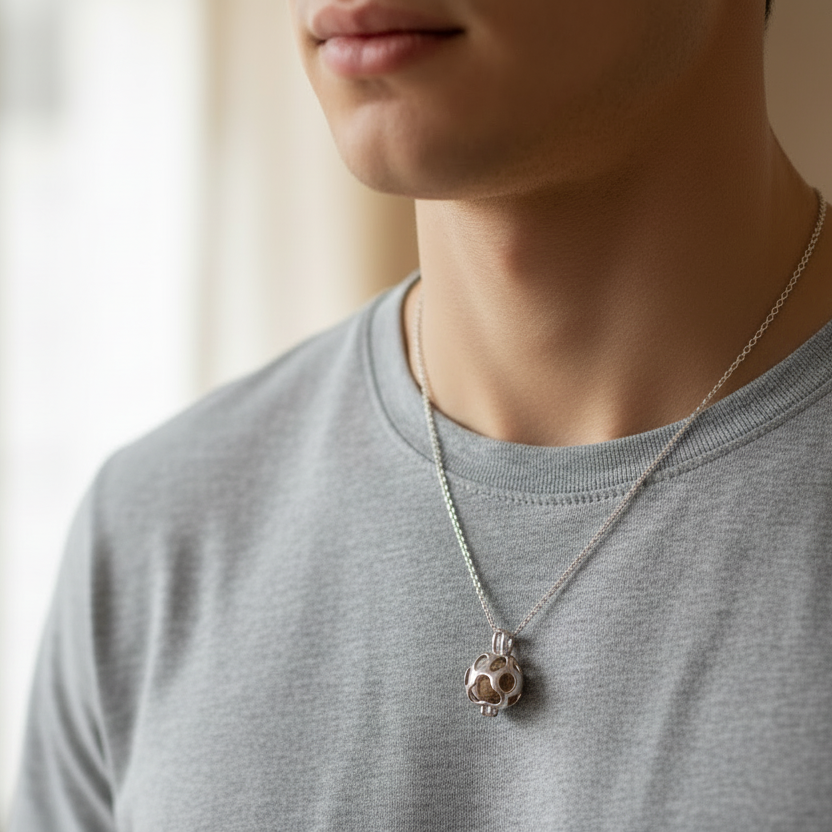 Colgante Jaula de Plata con Esfera de Pelo de Mascota