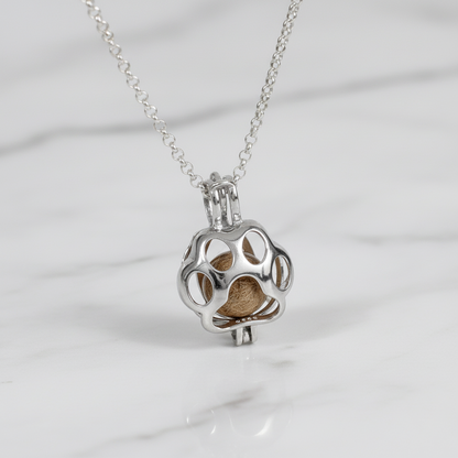 Colgante con Esfera de Pelo de Mascota dentro de Jaula de Plata en forma de Huella