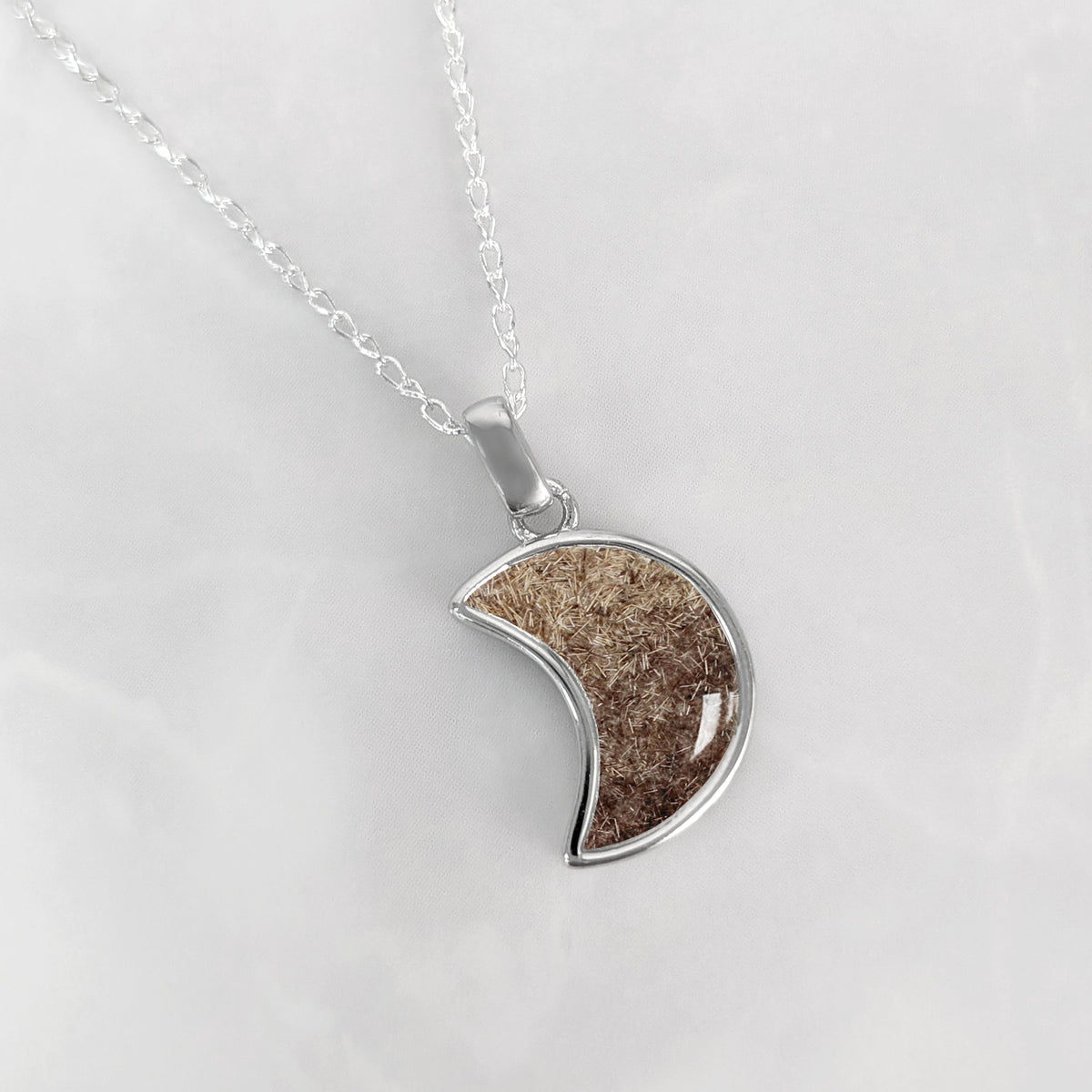 Colgante con Pelo de Mascota en Luna de Plata de Ley 925