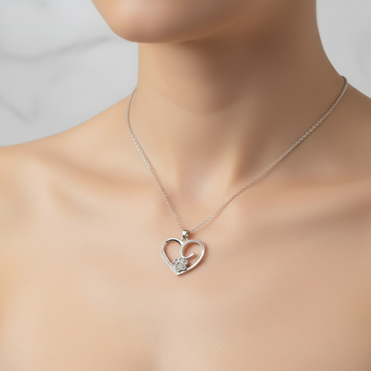 Colgante con Cenizas de Mascota en Corazón y Huella con Circonitas