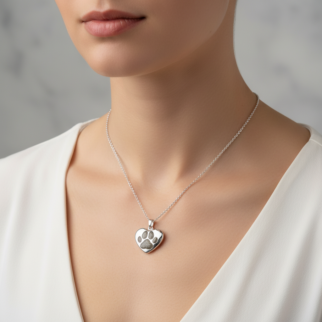Colgante con Cenizas en Huella dentro de Corazón Sólido