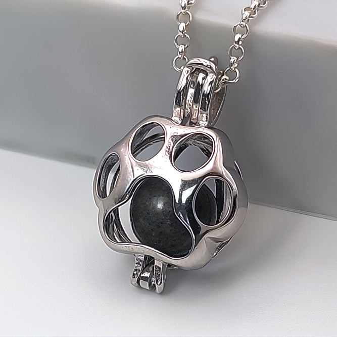 Colgante de plata · Jaula de huella y perla con cenizas de tu mascota