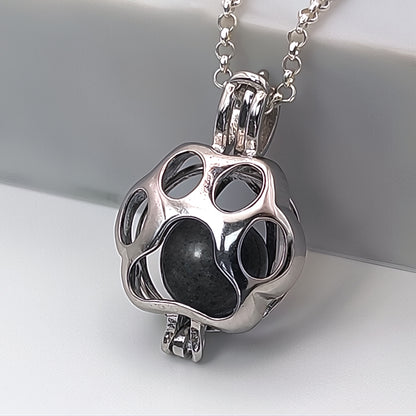 Colgante de plata · Jaula de huella y perla con cenizas de tu mascota