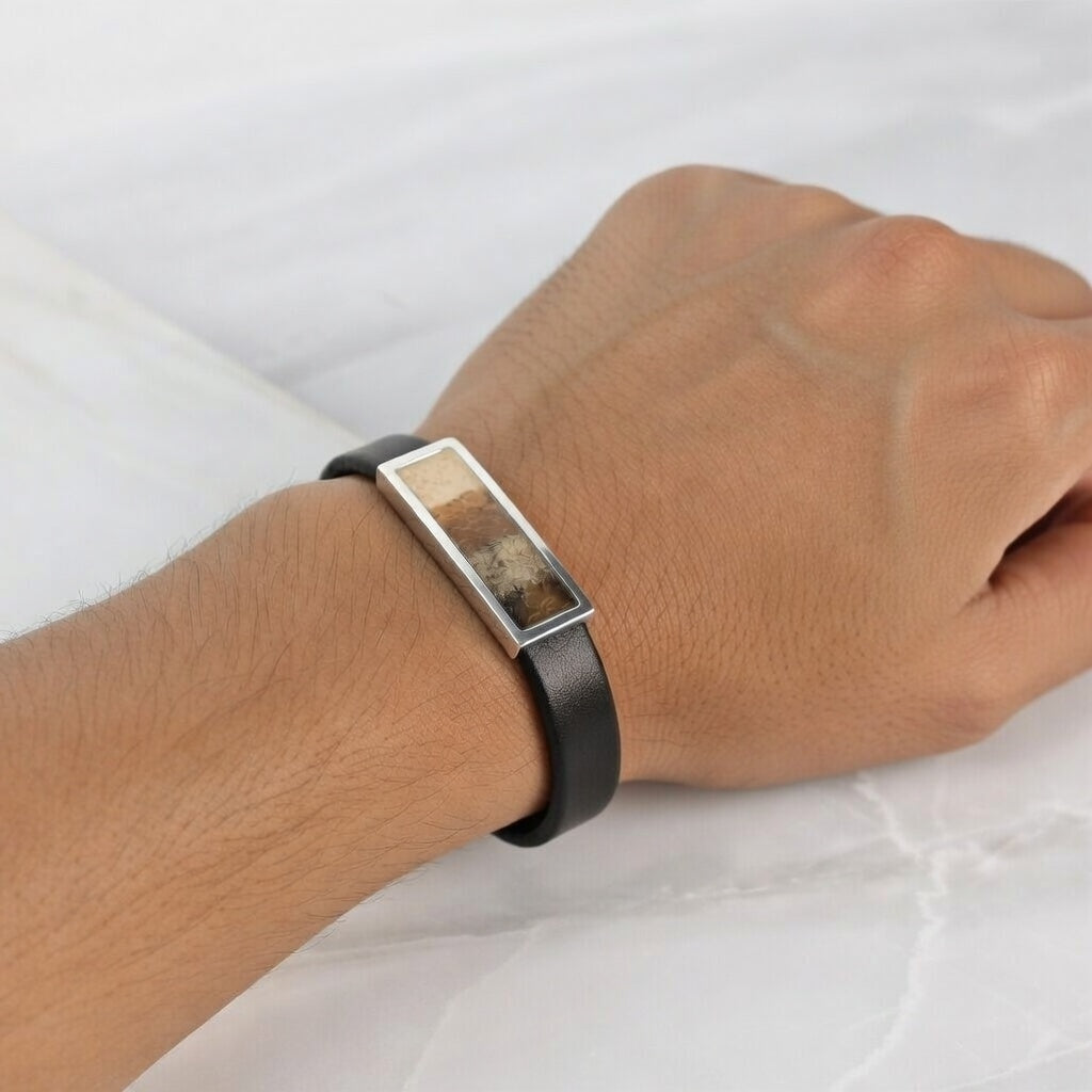 Pulsera con Pelo de Mascota en Deslizador Rectangular de Plata de Ley